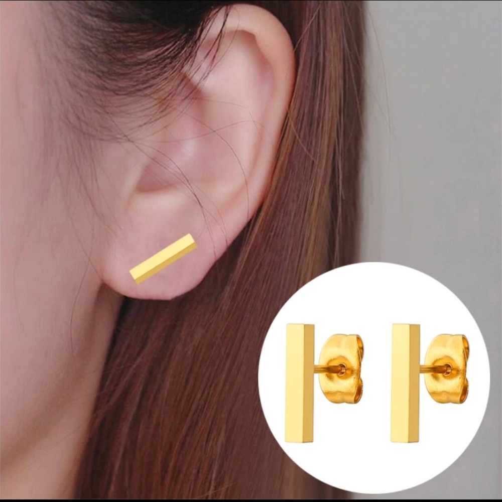 Gold Bar Earrings - Picture 2 of 2